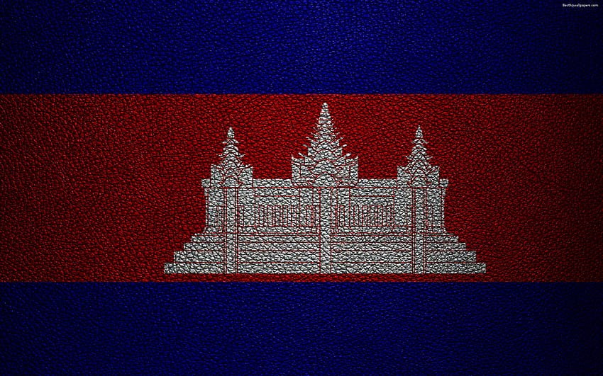 bandera, de, camboya, textura de cuero, camboyano, camboya, bandera fondo de pantalla