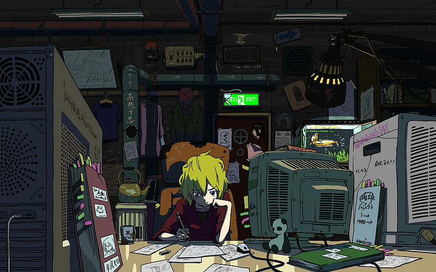 Lofi Boy Writing Devant Crt Tv Illustration, Anime • For You For & Mobile Fond d'écran HD