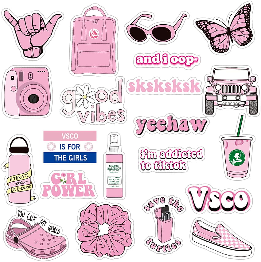 Pink Cute Stickers 50Pcs, Vsco Stickers for Laptop and Water Bottle Decal  Aesthetic Trendy Sticker Pack for Teens, Girls, Women Vinyl Stickers