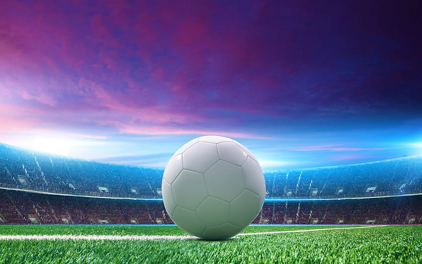 Football stadium, football match preview, white soccer ball, football ...