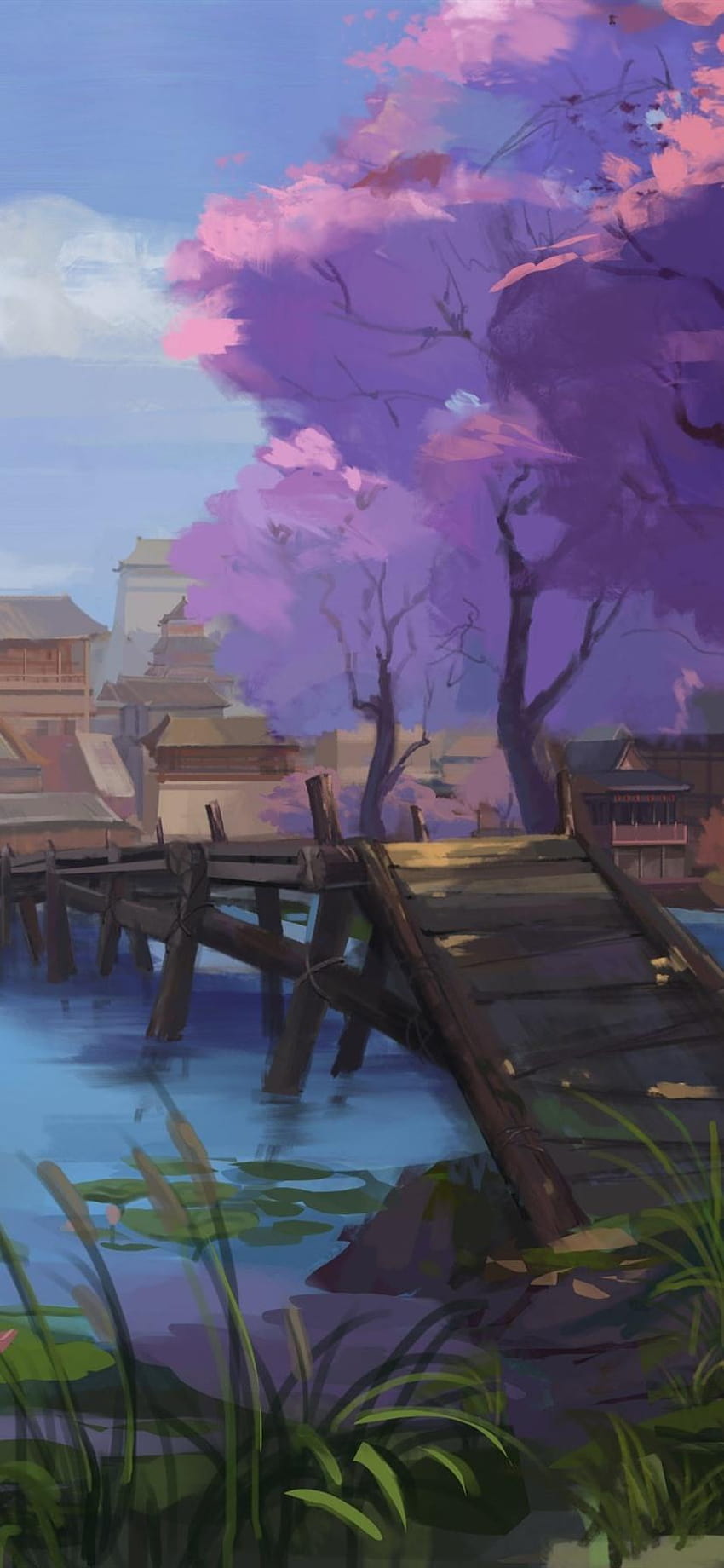 Watercolor painting, China, village, retro style 828x1792 iPhone XR HD phone wallpaper