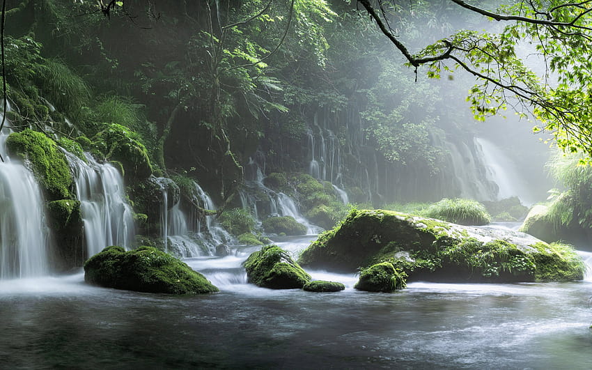 2880x1800 Spring Waterfall Stone Fog Mist Green Forest Macbook Pro Retina , Backgrounds, and, mac pro spring HD wallpaper