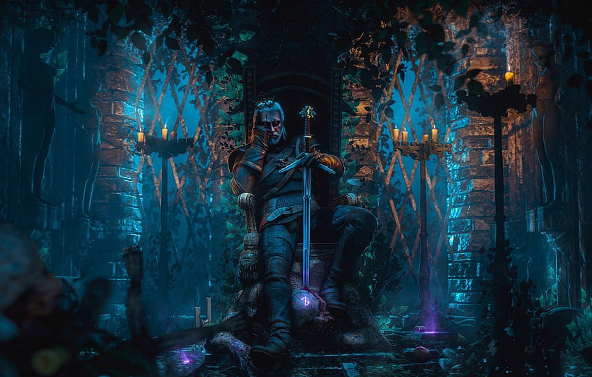 Schwert, The Witcher, Geralt, CD Projekt RED, The Witcher 3: Wild Hunt, The Witcher 3, Geralt von Rivia, Abschnitt игры, Geralt von Rivia minimalistisch HD-Hintergrundbild