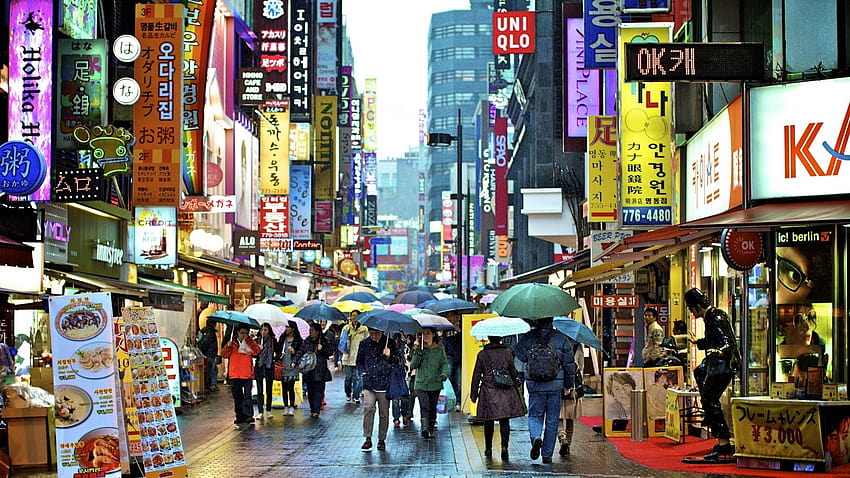 1920x1080, Япония, Токио, градски пейзажи, силуети, сгради, небостъргачи, азиатци, Азия, азиатски, архитектура, Сеул, град, небе, хора, тълпа, чадър / и мобилни фонове, град Сеул HD тапет