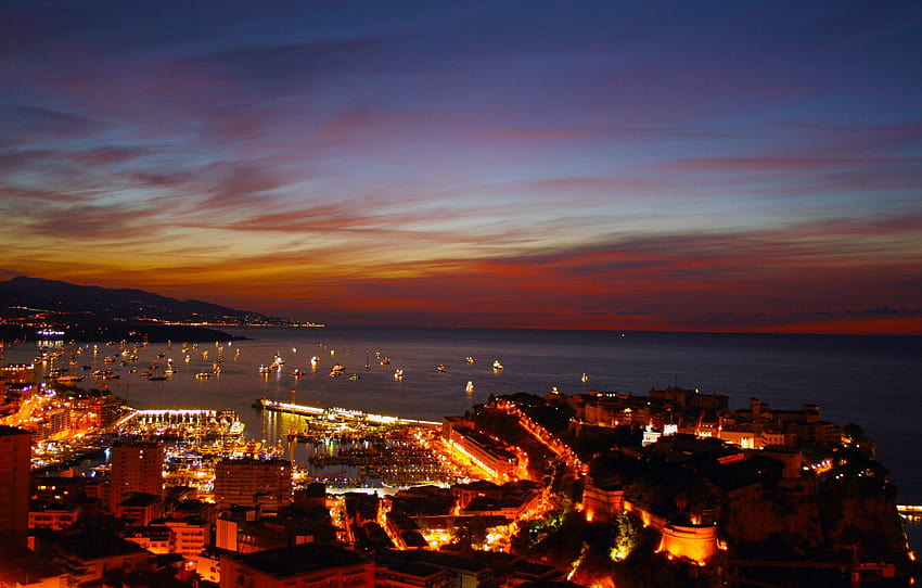 landscape, night, city, the city, home, port, Monaco, Monaco, Monte Carlo, Monte Carlo, panorama., naght , section город, monaco night HD wallpaper
