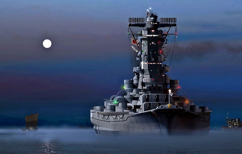 Noche, La luna, La Armada Imperial Japonesa, Acorazado, El Imperio De Japón, acorazado yamato fondo de pantalla