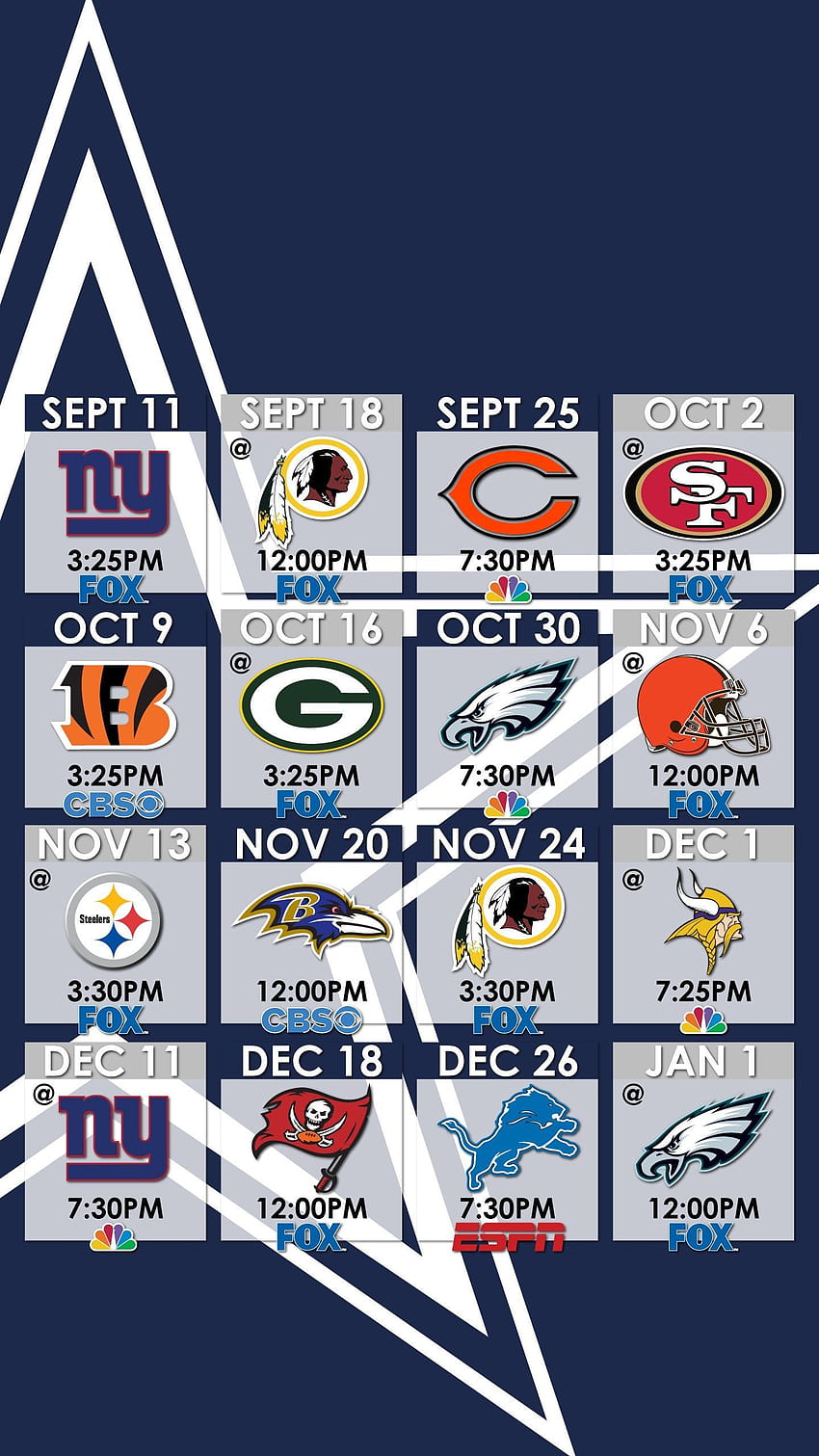 Calendario de los Dallas Cowboys para iPhone: vaqueros fondo de pantalla  del teléfono