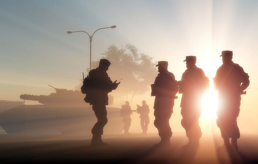 Licht, Menschen, Armee, Soldaten, Silhouetten, Männer, Abschnitt мужчины, Militärs HD-Hintergrundbild
