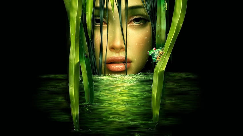 Dama de agua verde 3D, dama verde fondo de pantalla