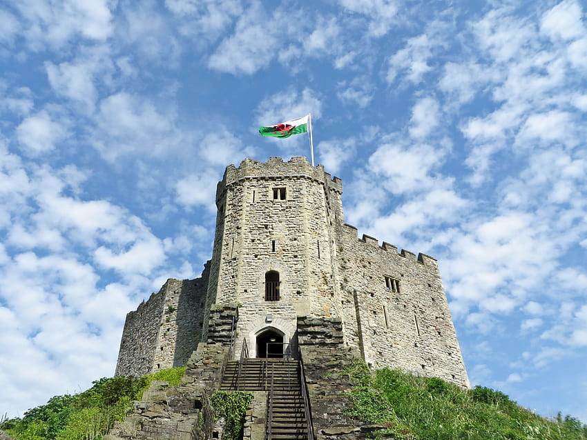 castello di cardiff, castello, fortificazione, storico, pietra miliare, galles welsh flag Sfondo HD