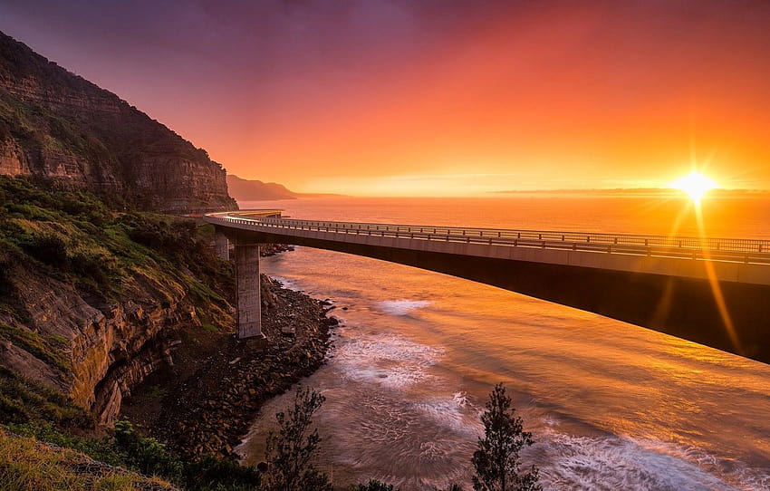 landscape, sunset, Sea Cliff Bridge, NSW Australia HD wallpaper