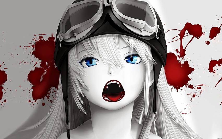 4 吸血鬼の血のアニメの女の子 青い目の牙 1920×、血まみれのアニメの女の子 高画質の壁紙