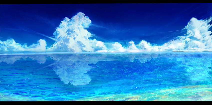 bulutlar kimse orijinal yansıma manzaralı gökyüzü su yuuko, gökyüzü ve su anime HD duvar kağıdı