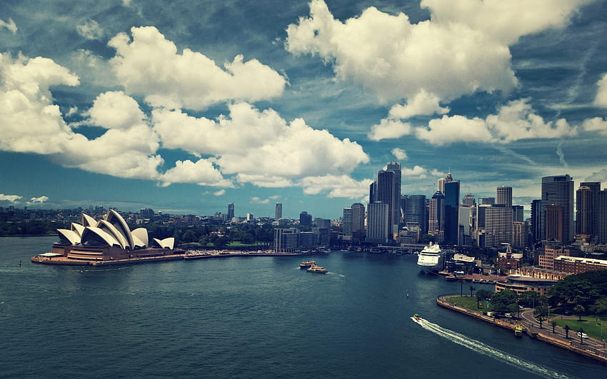 Sydney, Australia, miasto, morze, budynki, łodzie, budynki morze skyline Tapeta HD