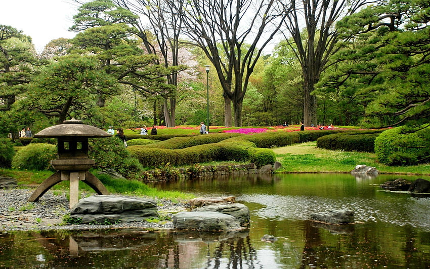 japanese water garden HD wallpaper