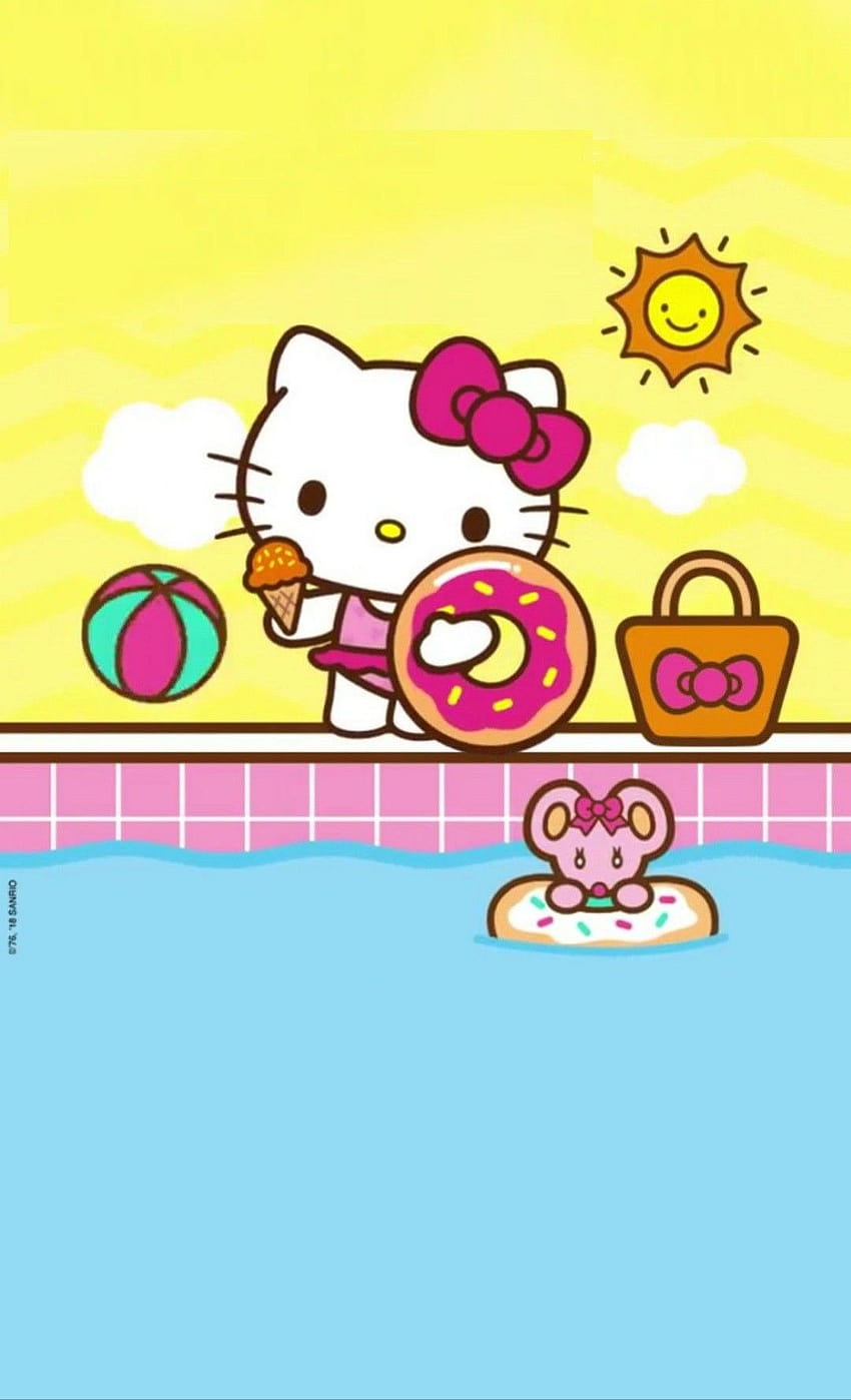 HAPPY SUNSHINE SWIMMING DAY ON KITTY WHITE SISTER, summer hello kittty HD phone wallpaper