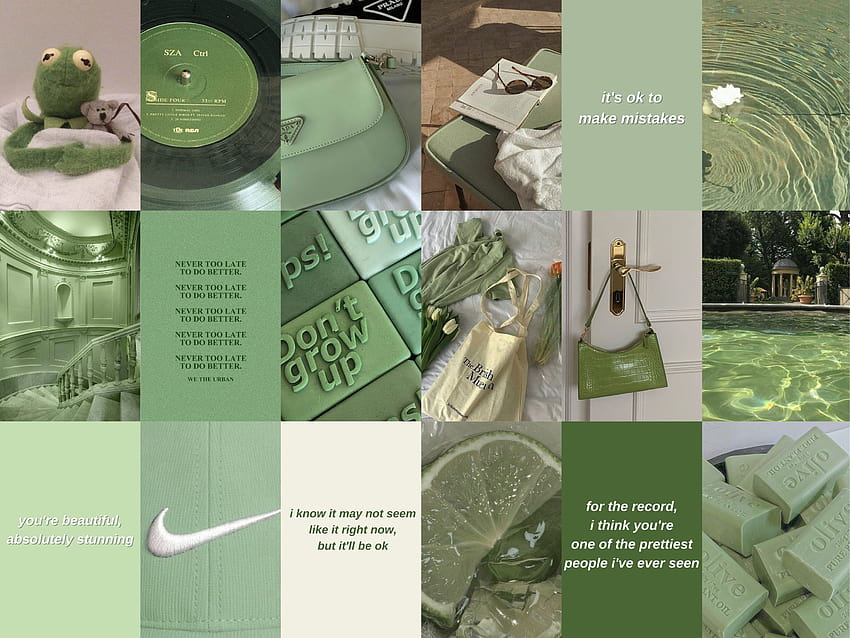50 Sage Green Wall Collage Kit Ästhetisches Salbeigrün, dunkle salbeigrüne Collage HD-Hintergrundbild