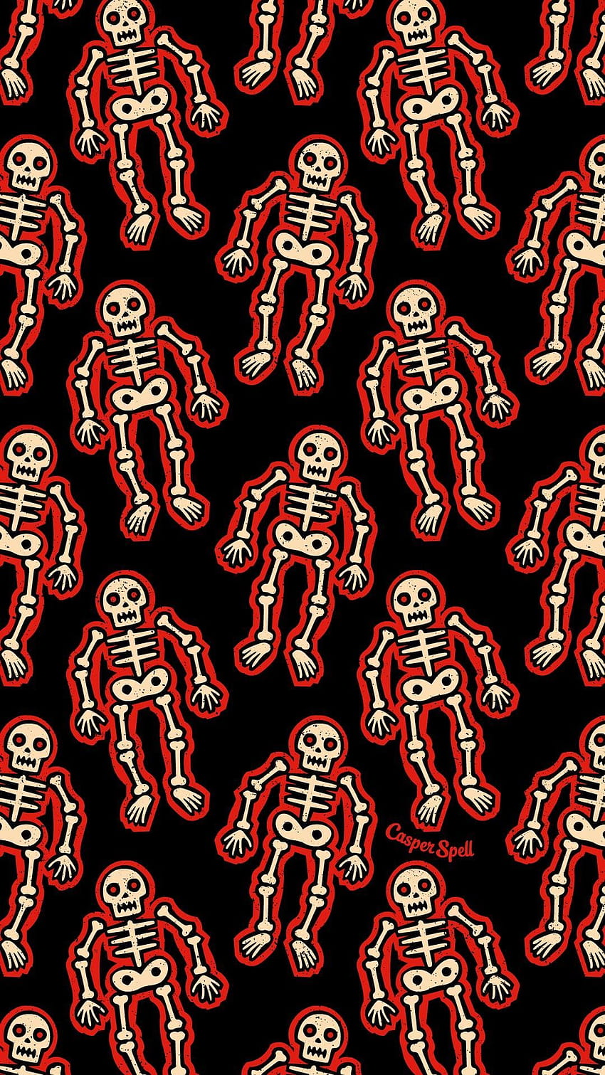 Skeletons in Red by Casper Spell, halloween trippy HD phone wallpaper