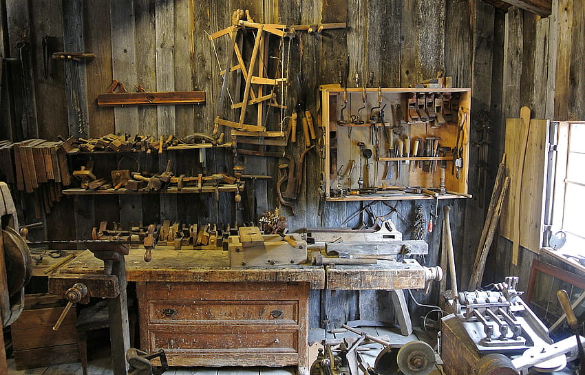 un taller de carpintería bien equipado ... artesano, carpintería fondo de pantalla