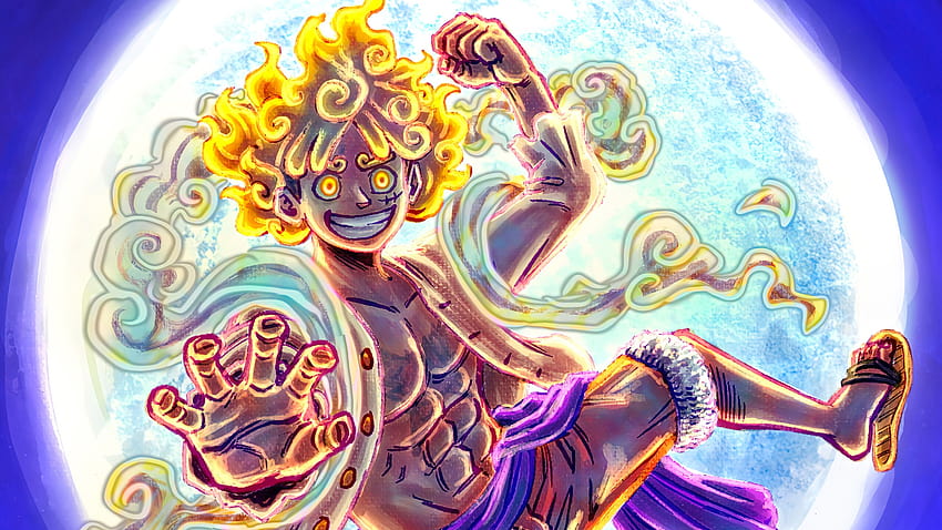 Żółte włosy Gear 5 Monkey D. Luffy Kolorowa grafika One Piece Tapeta HD