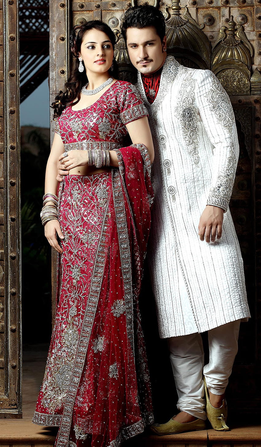 Vestidos de novia: Vestidos de novia Pareja india, ropa india fondo de pantalla del teléfono