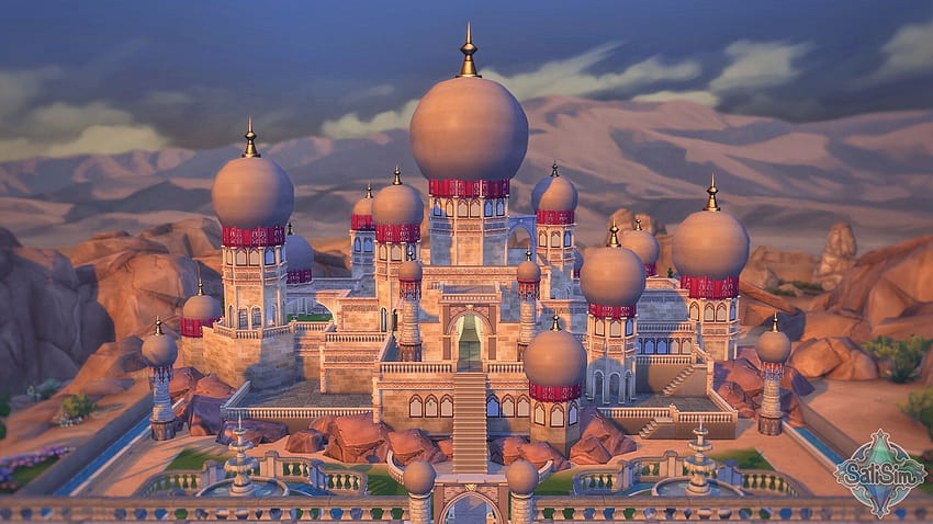 Построих двореца на султаните от Аладин на Дисни на парцел 50x50 без CC! „Дворецът на Аграба“ скоро ще бъде достъпен под Origin ID: SatiSim, замък Аладин HD тапет