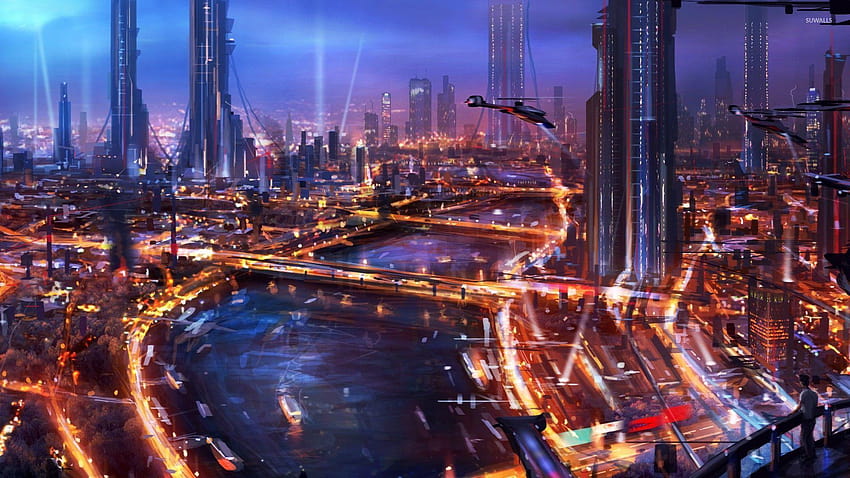 Futuristic architecture, cyberpunk city HD wallpaper