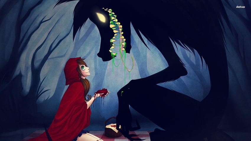 Creepy Red Riding Hood and the wolf, red riding hood anime HD wallpaper