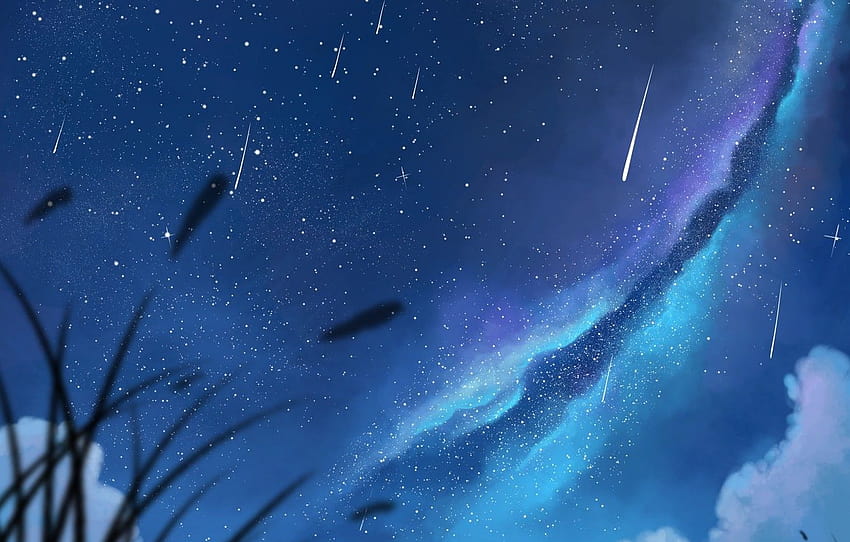 the sky, girl, stars, clouds, night, anime, art, pair, milky way anime HD wallpaper