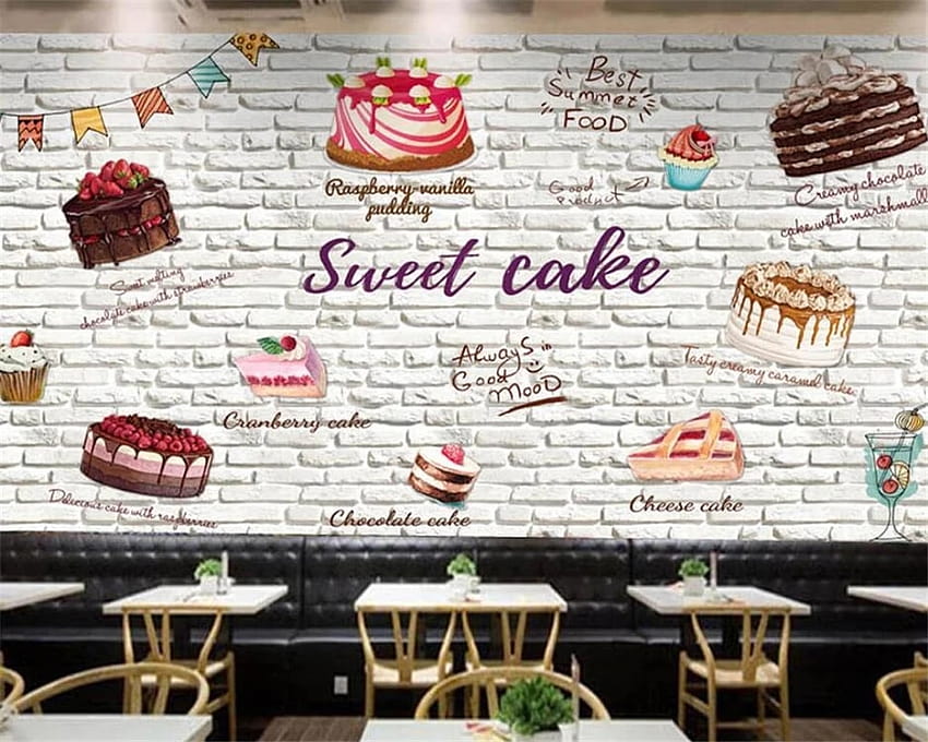 사용자 정의 3d 벽돌 벽 케이크 가게 배경 벽 서양 레스토랑 카페 스낵 가게 장식 papel de parede HD 월페이퍼