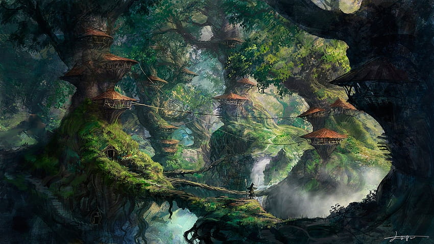 Фентъзи изкуството на Jungle City, фантастична джунгла HD тапет