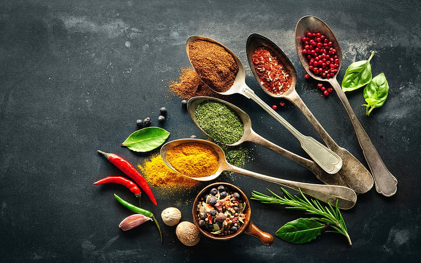 Herbs & Spices Spoons, turmeric HD wallpaper