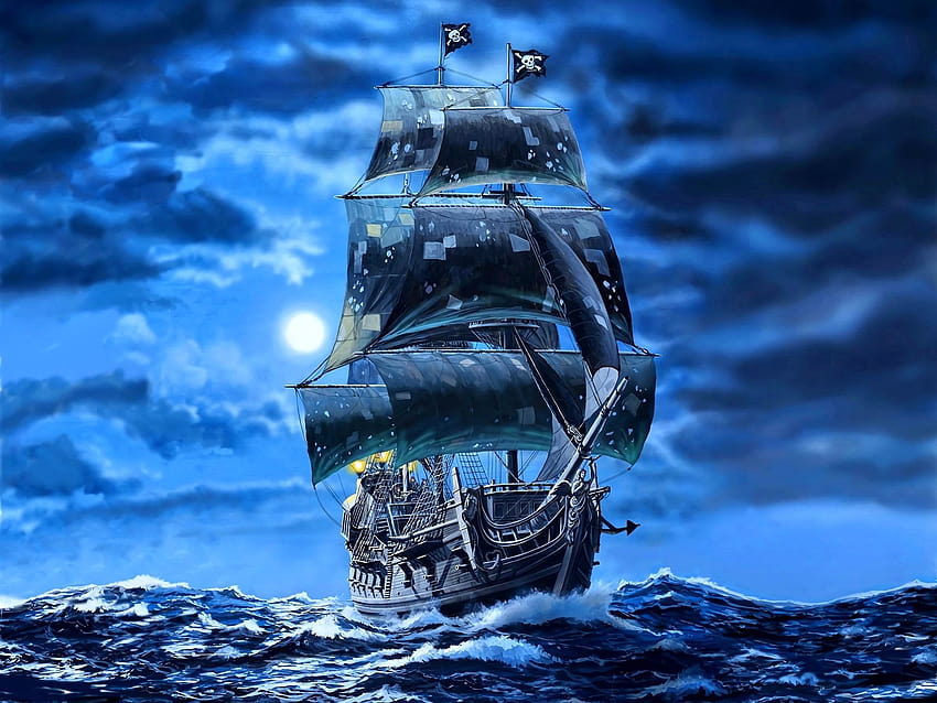 Black pearl sail ship, pirates, sea, art 1920x1440 , the black pearl HD wallpaper