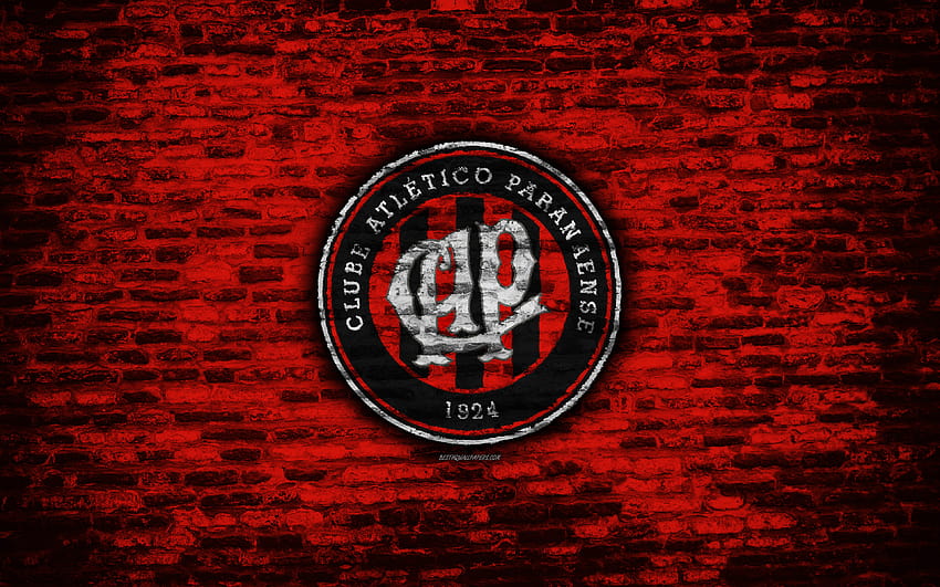 FC Atletico Paranaense, emblem, Brazilian Seria A, grunge, soocer, Brazil, Atletico Paranaense, football club, brick texture, Atletico Paranaense FC with resolution 3840x2400. High Quality, atletico pr HD wallpaper