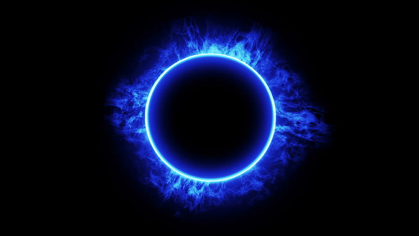 Огън в кръг със син пламък върху черни фонове, движещи се фонове, фон със син огън HD тапет