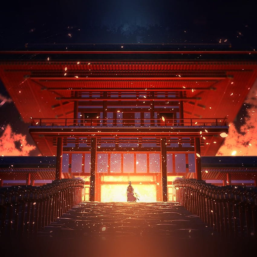 Anime Painting Temple Red Art Ilustrasi, kuil anime wallpaper ponsel HD