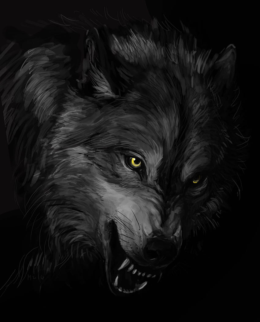 Fantastico lupo nero su cane, lupo pericoloso Sfondo del telefono HD