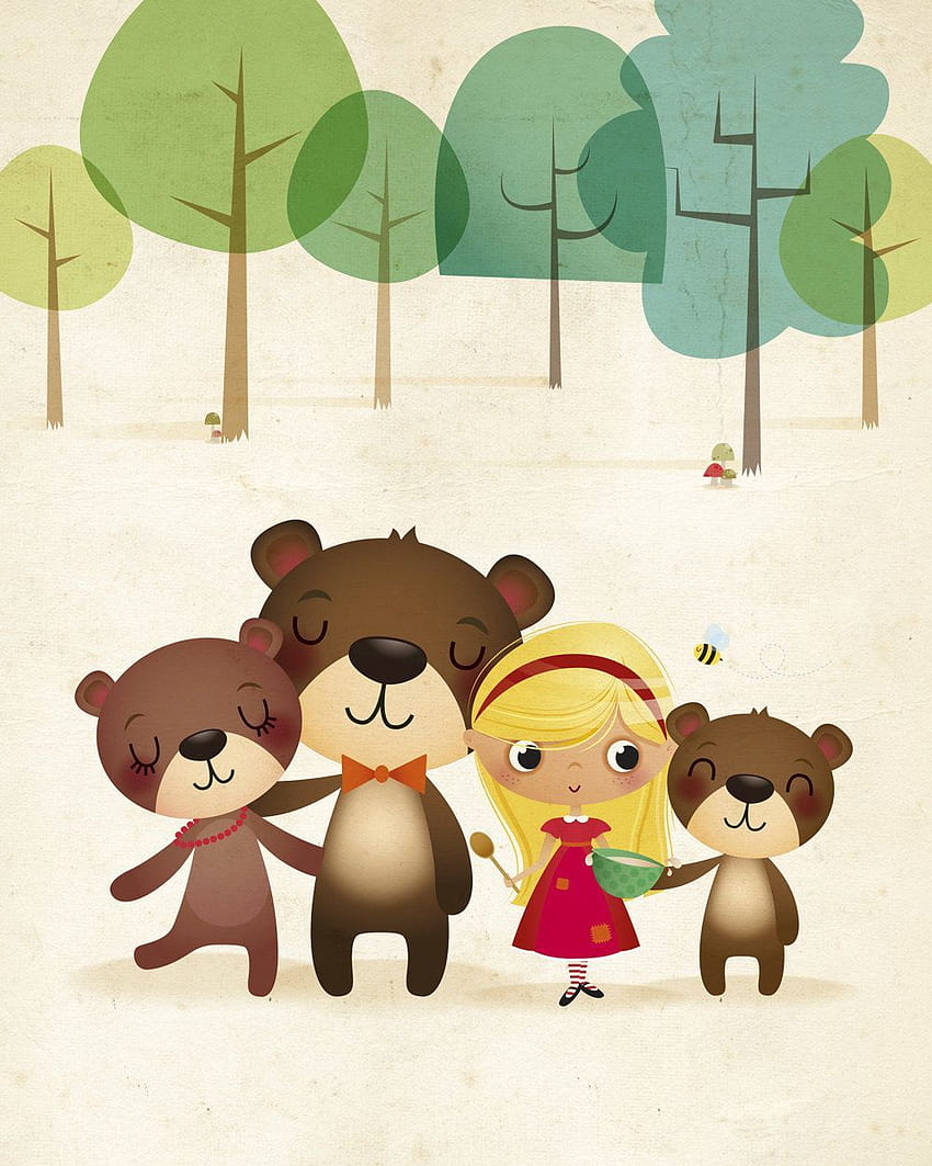 Ricitos de oro y los tres osos vivero ilustración niños fondo de pantalla del teléfono