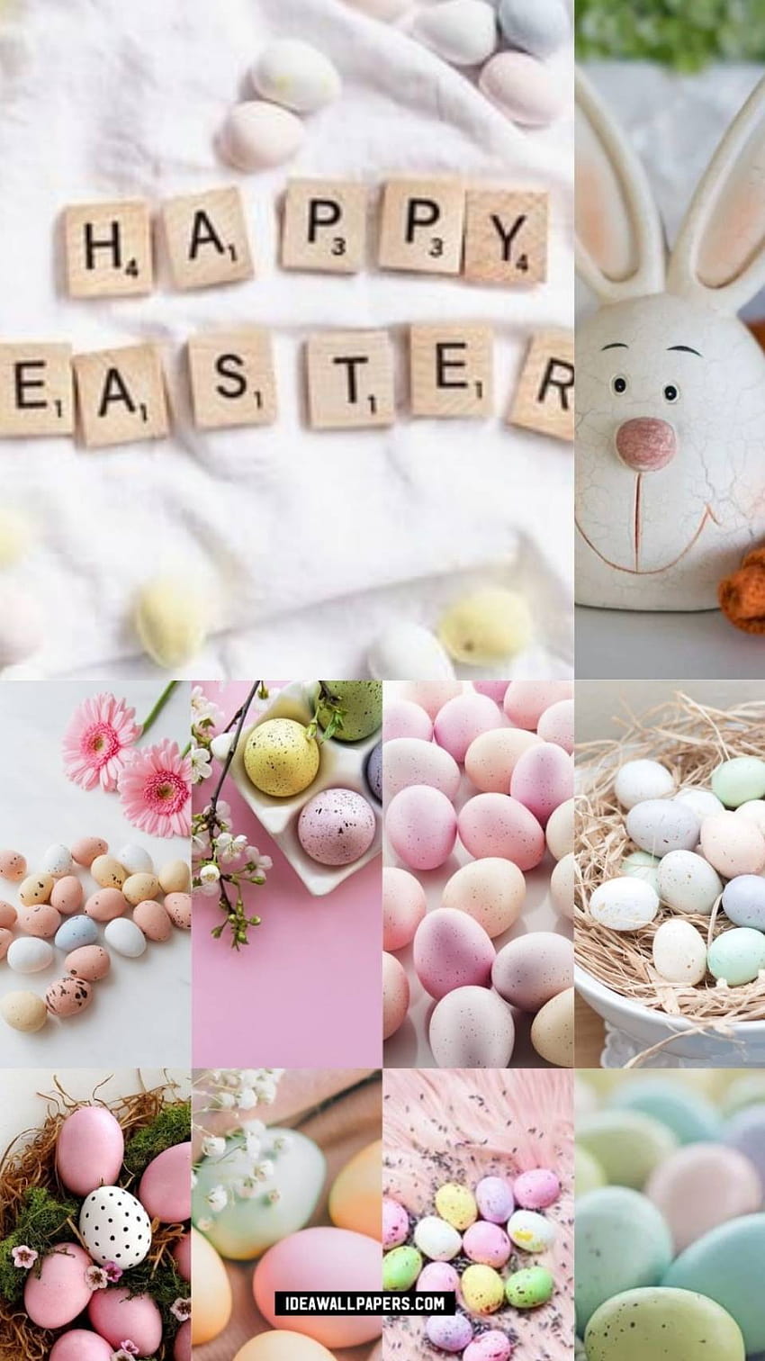 Happy Easter Collage Aesthetic para teléfono, estética de huevos de Pascua fondo de pantalla del teléfono