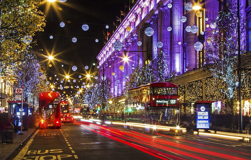 lights, holiday, England, London, home, New Year, Christmas , section город, new year street HD wallpaper