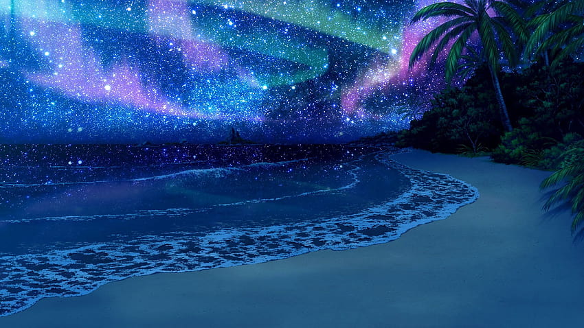 Beach Scenery At Night, estética de playa de anime fondo de pantalla