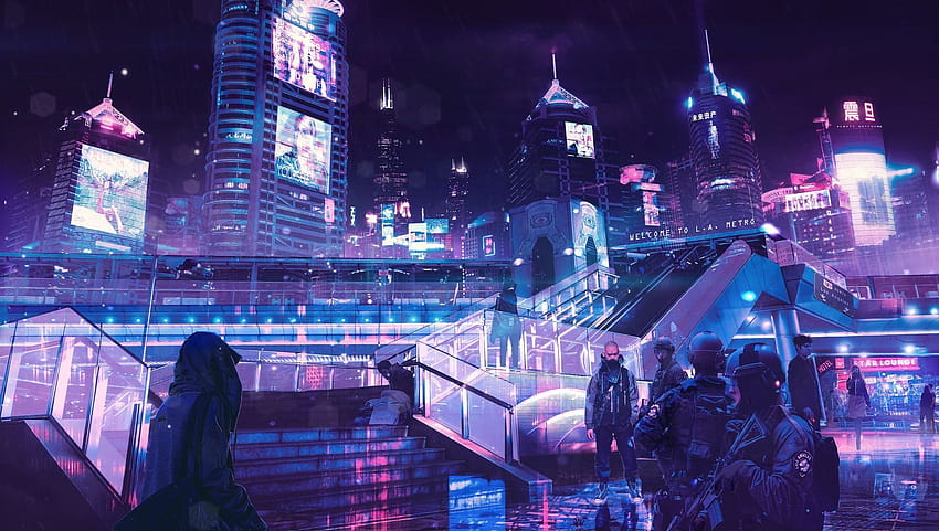 Neon City, anime malam hujan ps4 Wallpaper HD