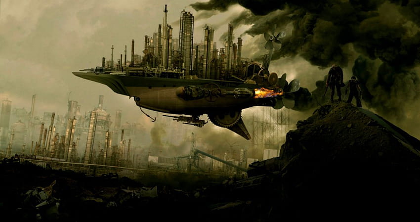 Floating Steampunk City on Dog, floating city HD wallpaper