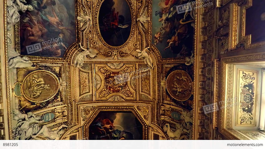 パリのルーブル美術館の壮大な塗装天井。 フランス、絵画ルーヴル 高画質の壁紙