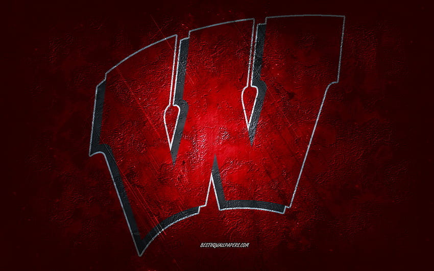 Wisconsin Badgers, American football team, red background, Wisconsin Badgers logo, grunge art, NCAA, American football, Wisconsin Badgers emblem with resolution 2880x1800. High Quality, wisconsin teams HD wallpaper