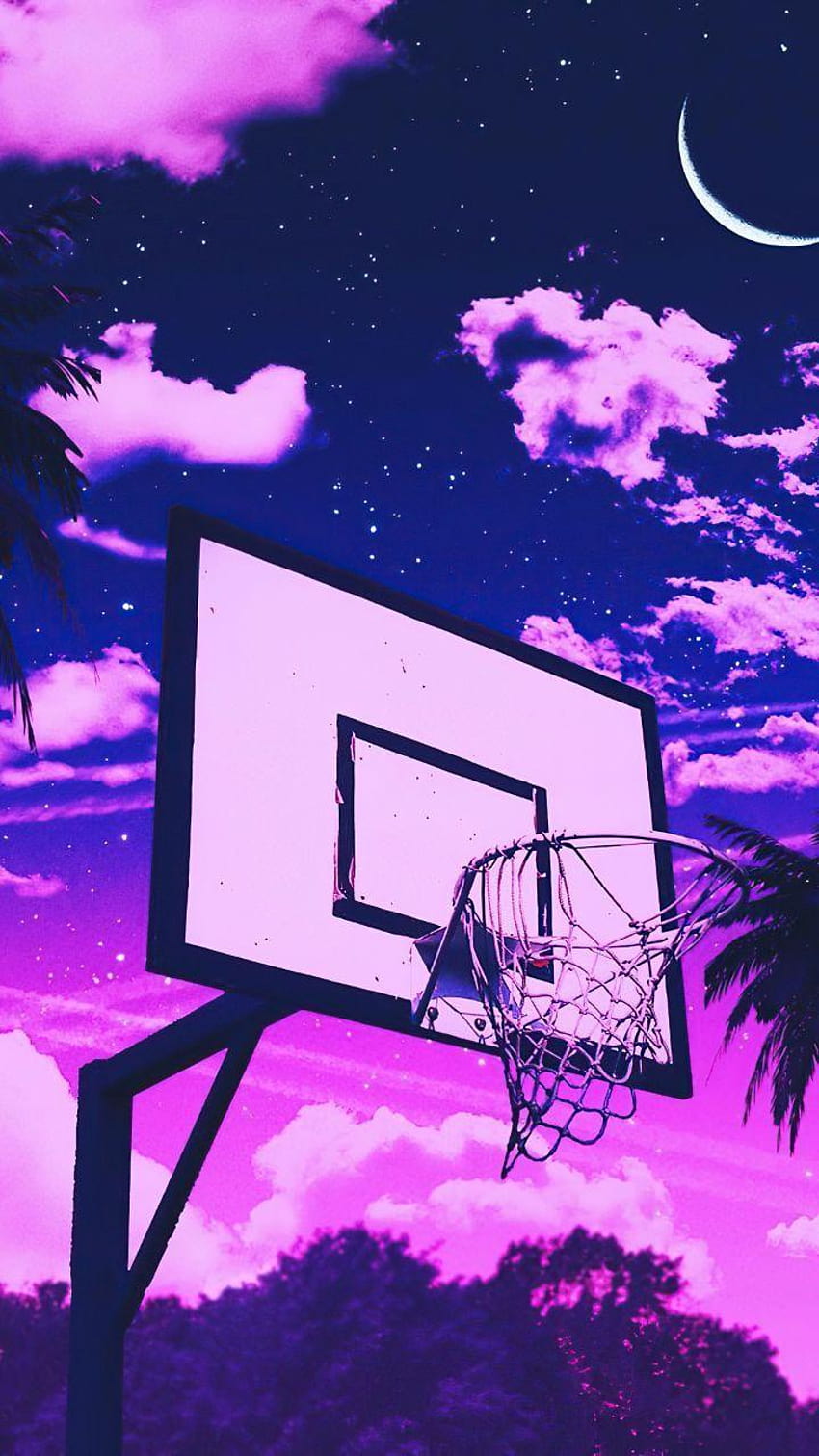 Basketballplatz, lila ästhetischer Basketball HD-Handy-Hintergrundbild