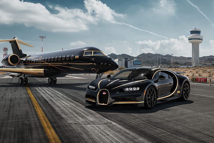 540x960 Bugatti Chiron и частен самолет 540x960 резолюция, луксозен частен самолет android HD тапет