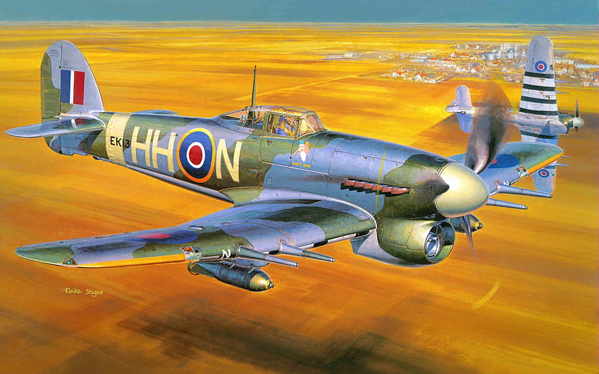 hawker, Typhoon, Fighters, Airplane, Corps, Military, Flight, Art, Paintings, Landscapes, Weapons, Guns, Cannon / and Mobile Backgrounds, hawker typhoon HD wallpaper