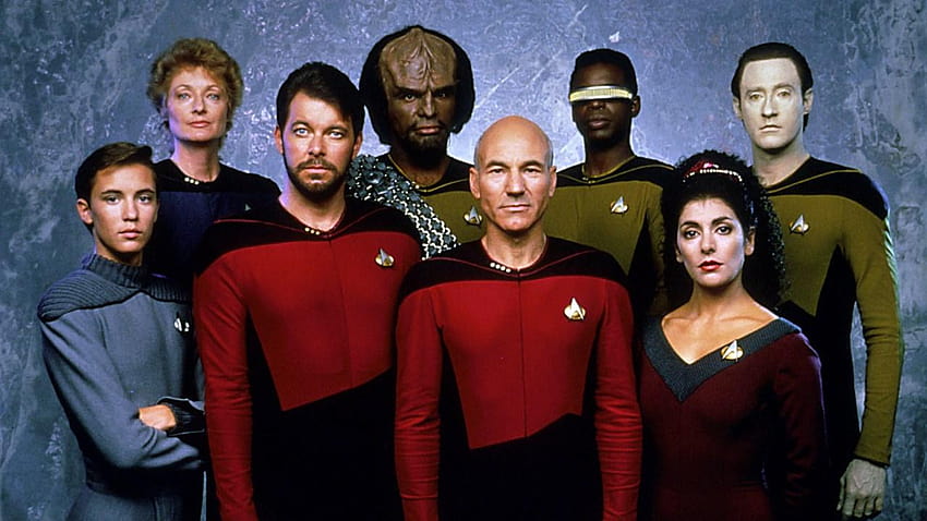 7 Star Trek Следващото поколение, звезден актьорски състав HD тапет