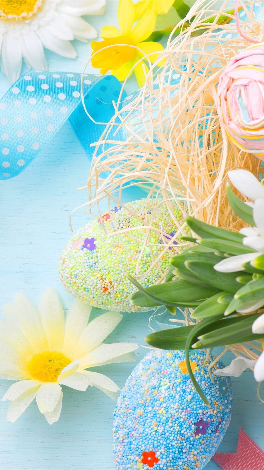 Spring, Easter, colorful eggs, flowers 1080x1920 iPhone 8/7/6/6S, easter iphone HD phone wallpaper